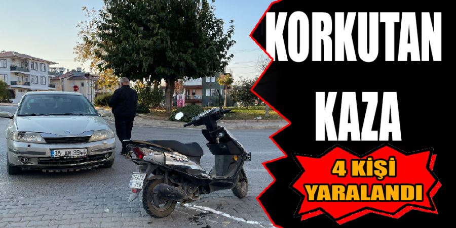 OTOMOBİLLE MOTOSİKLET ÇARPIŞTI: 4 KİŞİ YARALANDI