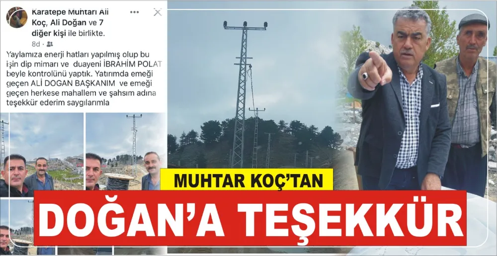 MUHTAR KOÇ’TAN DOĞAN’A TEŞEKKÜR 