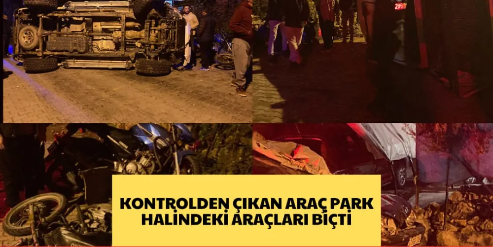 KONTROLDEN ÇIKAN ARAÇ, PARK HALİNDEKİ ARAÇLARI BİÇTİ