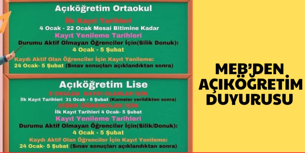 MEB’DEN AÇIKÖĞRETİM DUYURUSU 