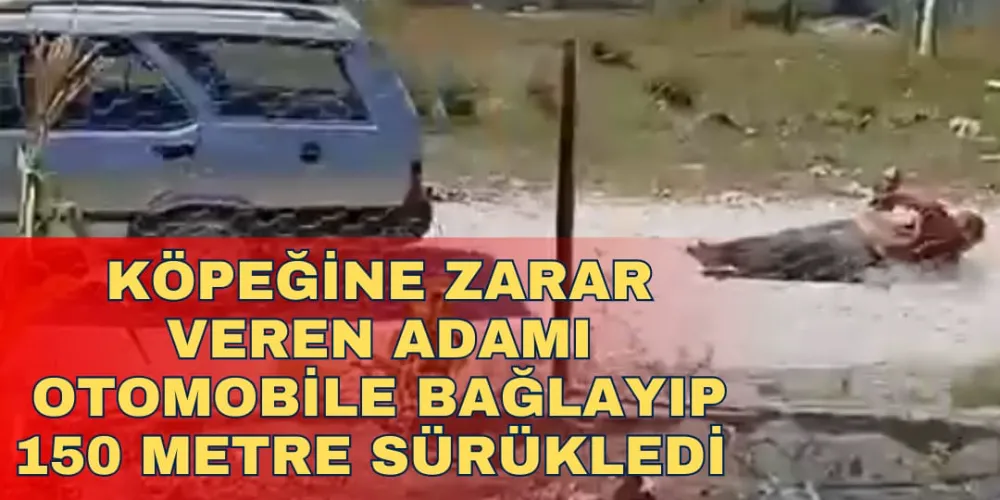 KÖPEĞİNE ZARAR VEREN ADAMI OTOMOBİLE BAĞLAYIP 150 METRE SÜRÜKLEDİ