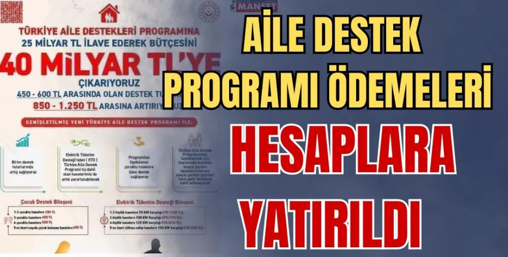 AİLE DESTEK PROGRAMI ÖDEMELERİ HESAPLARA YATIRILDI 