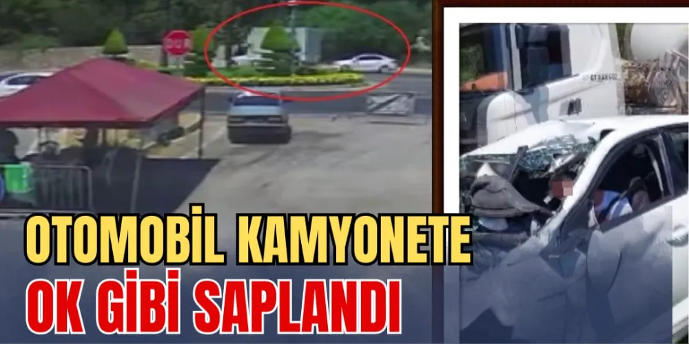 OTOMOBİL KAMYONETE OK GİBİ SAPLANDI