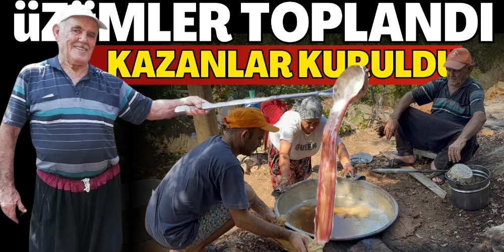 ÜZÜMLER TOPLANDI KAZANLAR KURULDU