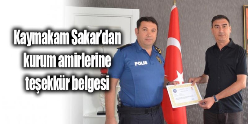 SAKAR’DAN KURUM AMİRLERİNE TEŞEKKÜR BELGESİ