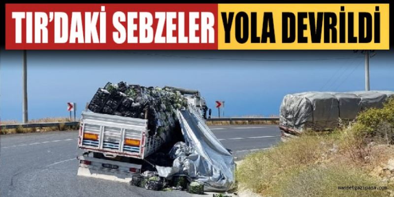 TIR’DAKİ SEBZELER YOLA DEVRİLDİ